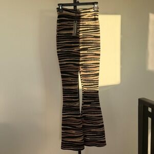 Maniere De Voir Women Black Tiger Stripe Knit Flare Leg Pants Size S NWT